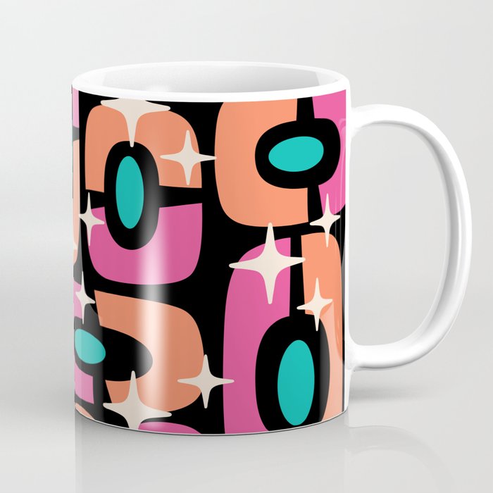 Mid Century Modern Cosmic Abstract 356 Magenta Orange Turquoise Black And Beige Coffee Mug