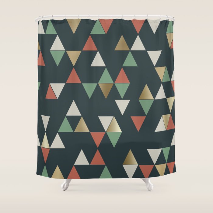 Geometric Prism, Green, Terracotta, Gold Shower Curtain