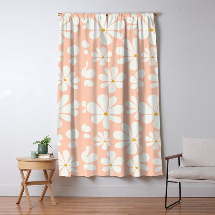 Retro Daisy Pattern - Peach Pink Window Curtain