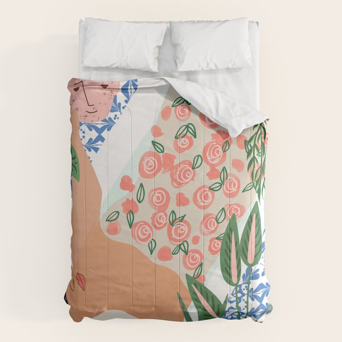 Moroccan Bath With Plants #Botanical #Illustration Comforter