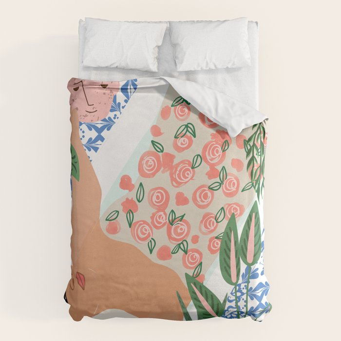Moroccan Bath With Plants #Botanical #Illustration Duvet Cover