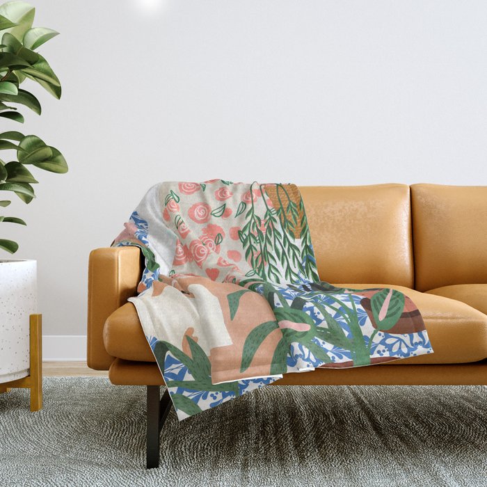 Moroccan Bath With Plants #Botanical #Illustration Throw Blanket