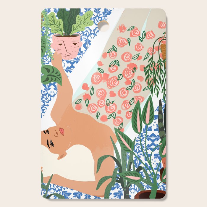 Moroccan Bath With Plants #Botanical #Illustration Cutting Board