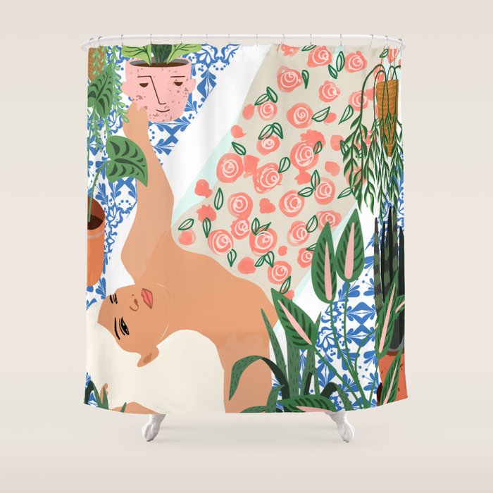 Moroccan Bath With Plants #Botanical #Illustration Shower Curtain