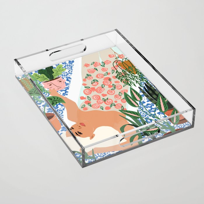 Moroccan Bath With Plants #Botanical #Illustration Acrylic Tray