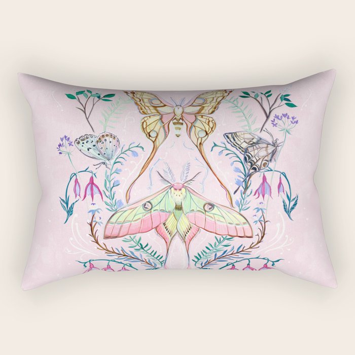 Chinese Moon Moth And Butterflies Rectangular Pillow