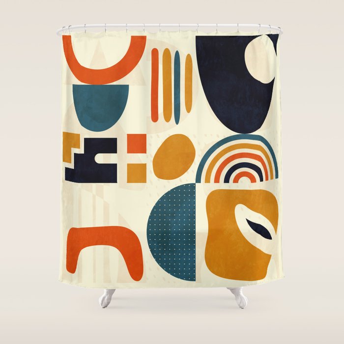 Mid Century Shapes Geometric Abstract Color 3 Shower Curtain