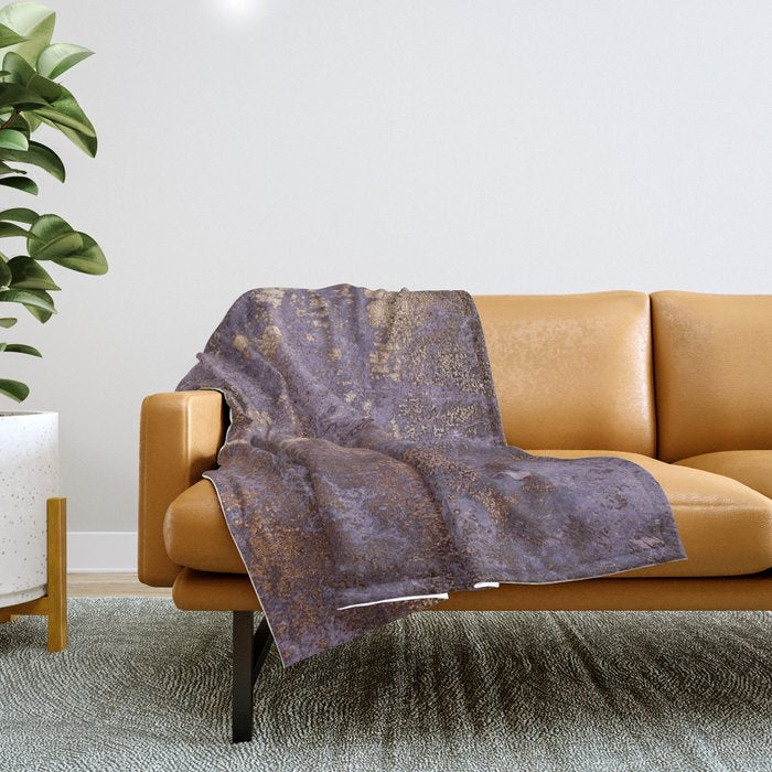 Purple And Copper Glamour Ink  Marble Texture Throw Blanket