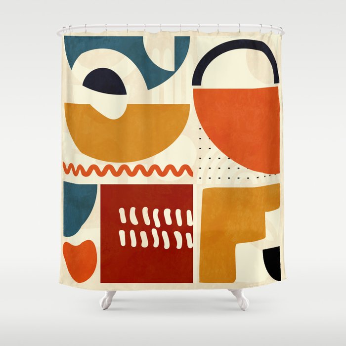Mid Century Shapes Geometric Abstract Color 2 Shower Curtain