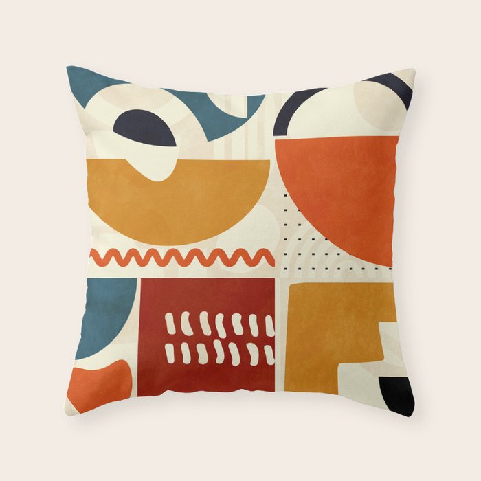 Mid Century Shapes Geometric Abstract Color 2 Throw Pillow