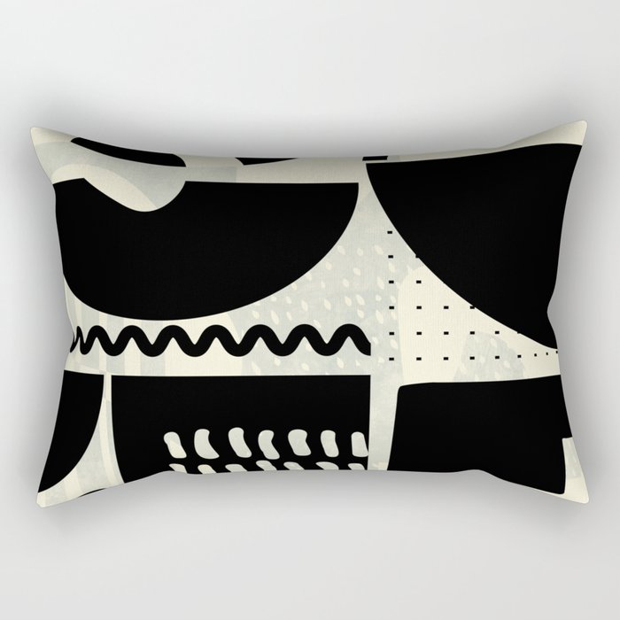 Mid Century Shapes Black White Abstract Art Rectangular Pillow