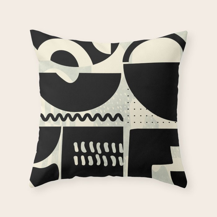 Mid Century Shapes Black White Abstract Art Throw Pillow