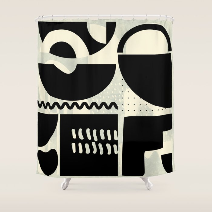 Mid Century Shapes Black White Abstract Art Shower Curtain