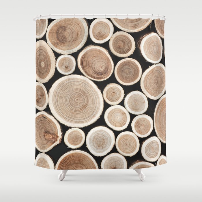 Stacked Logs  4 - Timber - Tree - Woodlands Cabin  Photography By Ingrid Beddoes Shower Curtain