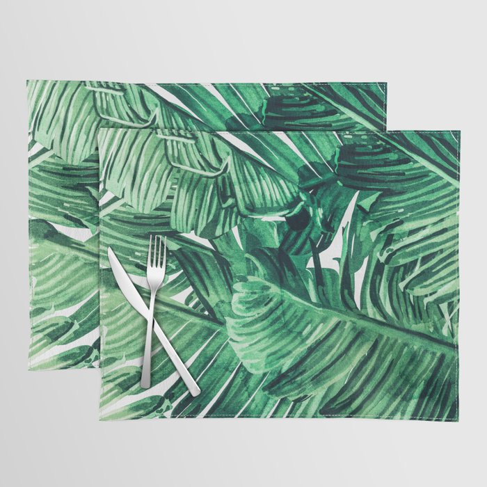 Tropical State Of Mind | Watercolor Palm Banana Leaves Painting | Botanical Jungle Bohemian Plants Placemat