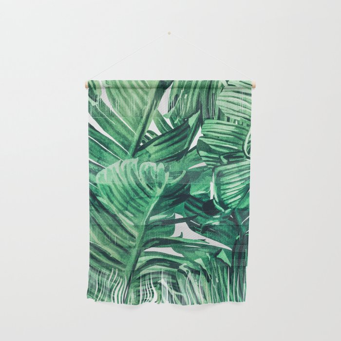 Tropical State Of Mind | Watercolor Palm Banana Leaves Painting | Botanical Jungle Bohemian Plants Wall Hanging