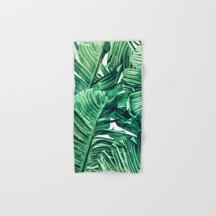 Tropical State Of Mind | Watercolor Palm Banana Leaves Painting | Botanical Jungle Bohemian Plants Bath Towel