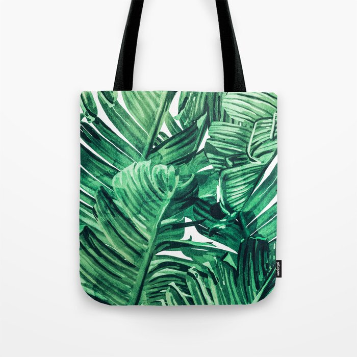 Tropical State Of Mind | Watercolor Palm Banana Leaves Painting | Botanical Jungle Bohemian Plants Tote Bag