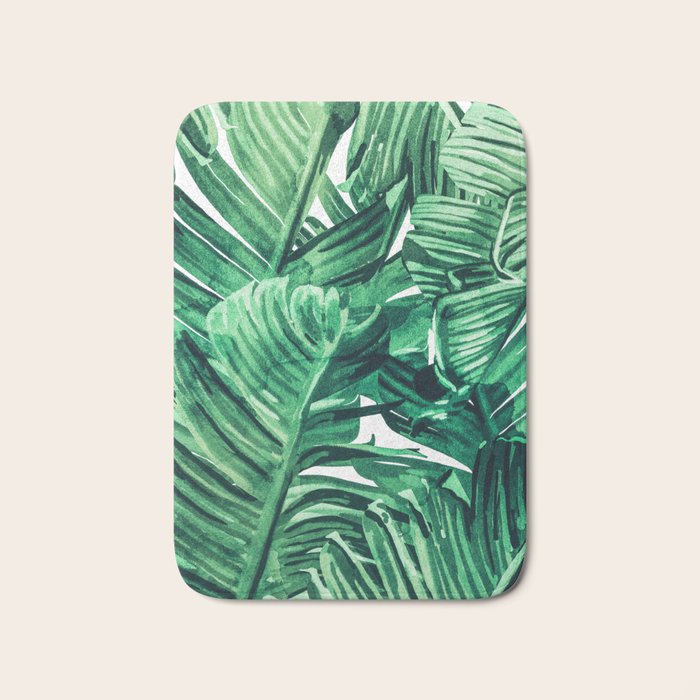 Tropical State Of Mind | Watercolor Palm Banana Leaves Painting | Botanical Jungle Bohemian Plants Bath Mat