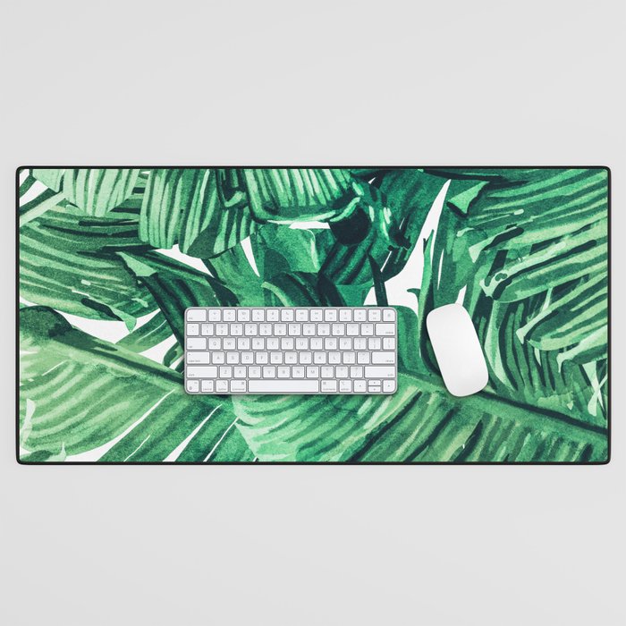 Tropical State Of Mind | Watercolor Palm Banana Leaves Painting | Botanical Jungle Bohemian Plants Desk Mat
