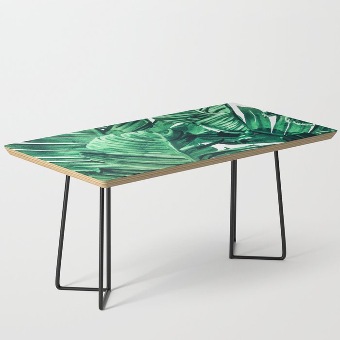 Tropical State Of Mind | Watercolor Palm Banana Leaves Painting | Botanical Jungle Bohemian Plants Coffee Table