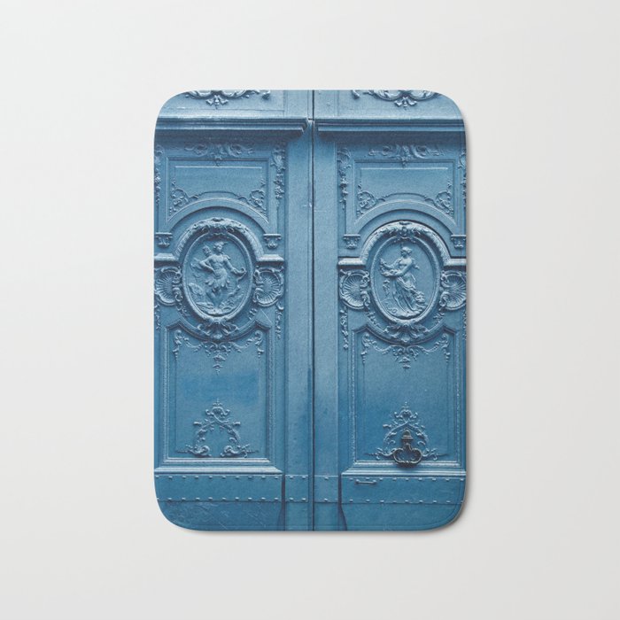 Classic Blue Door In Paris, Architecture Photography Bath Mat