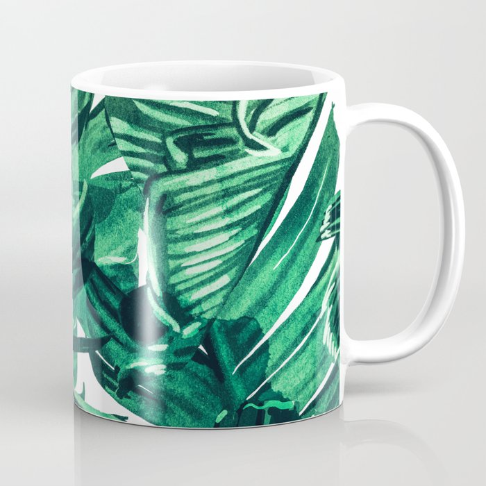 Tropical State Of Mind | Watercolor Palm Banana Leaves Painting | Botanical Jungle Bohemian Plants Coffee Mug
