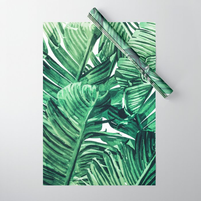 Tropical State Of Mind | Watercolor Palm Banana Leaves Painting | Botanical Jungle Bohemian Plants Wrapping Paper