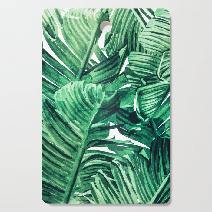Tropical State Of Mind | Watercolor Palm Banana Leaves Painting | Botanical Jungle Bohemian Plants Cutting Board