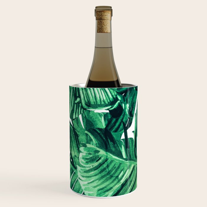 Tropical State Of Mind | Watercolor Palm Banana Leaves Painting | Botanical Jungle Bohemian Plants Wine Chiller