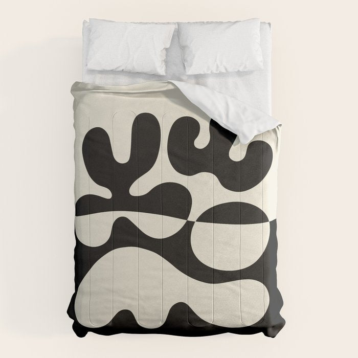Mid Century Modern Organic Abstraction 235 Black And Ivory White Comforter