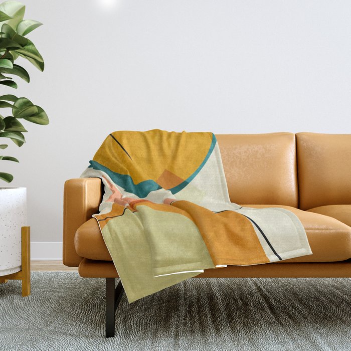 Mid Century Geometric Shapes Painted Abstract Iii Throw Blanket