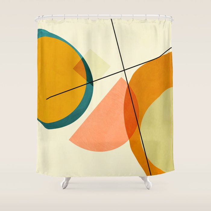 Mid Century Geometric Shapes Painted Abstract Iii Shower Curtain