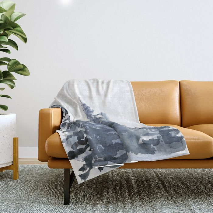 Blue Forest, Abstract Watercolor Throw Blanket