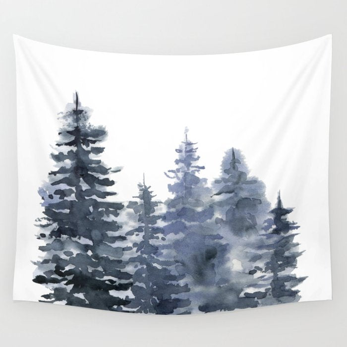 Blue Forest, Abstract Watercolor Wall Tapestry