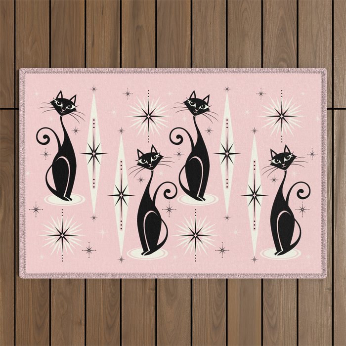 Mid Century Meow Retro Atomic Cats ©Studioxtine Outdoor Rug