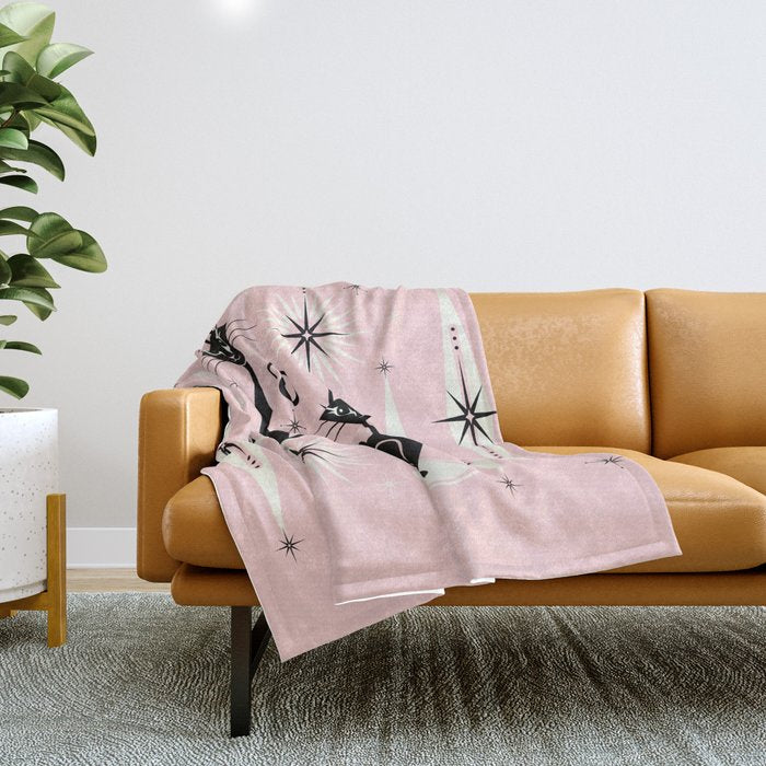Mid Century Meow Retro Atomic Cats ©Studioxtine Throw Blanket