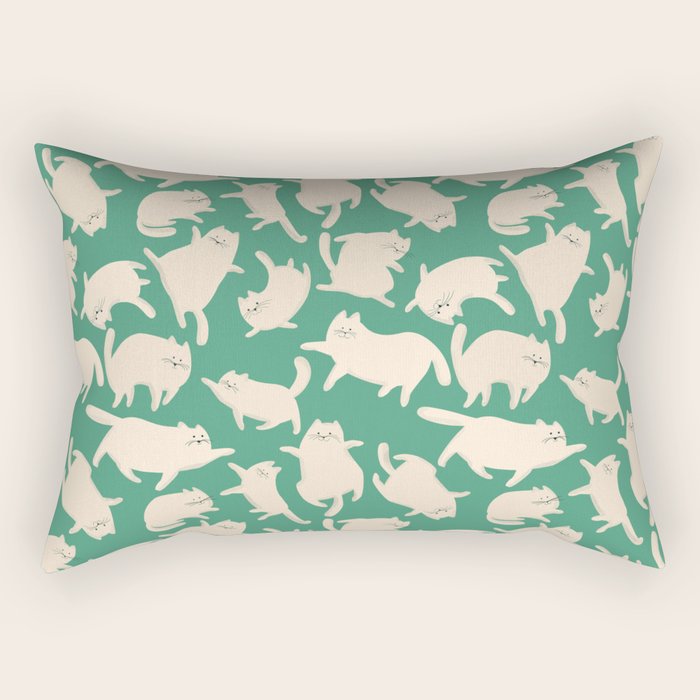 White Silly Cats Pattern Rectangular Pillow