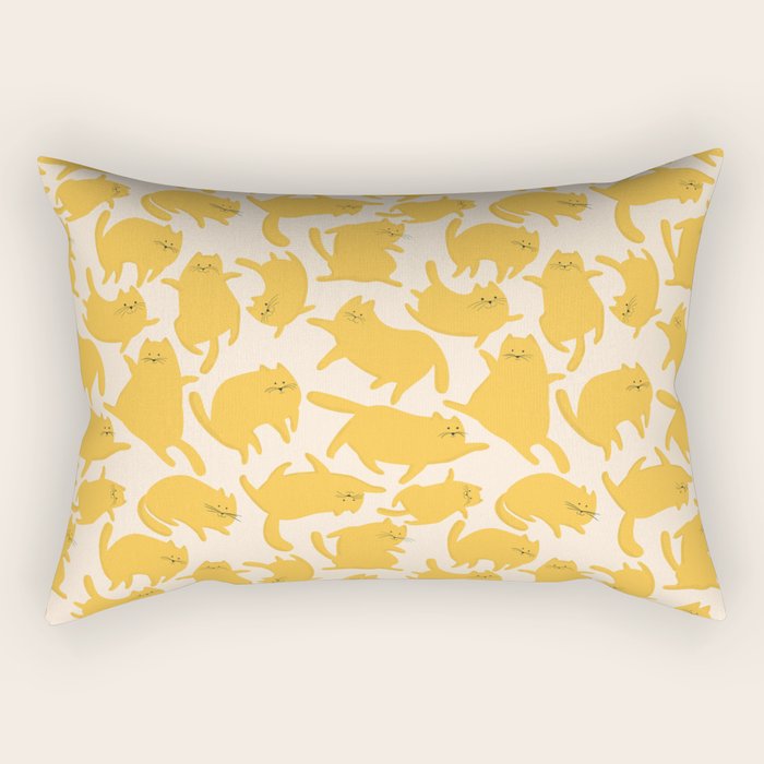 Yellow Silly Cats Pattern Rectangular Pillow