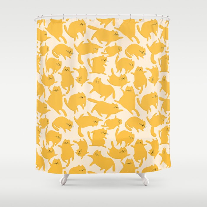 Yellow Silly Cats Pattern Shower Curtain