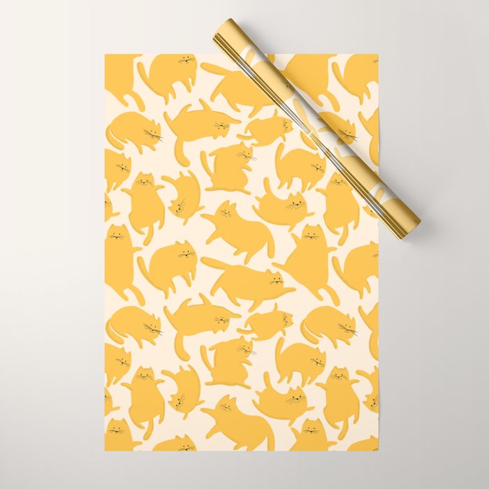 Yellow Silly Cats Pattern Wrapping Paper