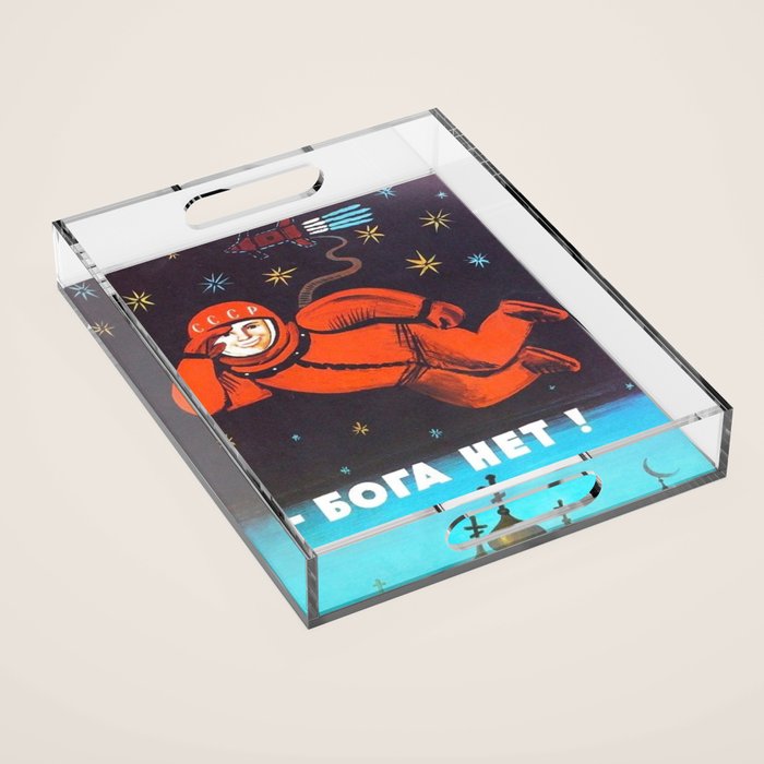 There'S No God! / ðð¾ð³ð° ððµñ!" 1960'S Ussr Anti-Religious Propaganda Cosmonaut Yuri Gagarin In Space Acrylic Tray