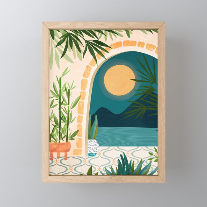 Full Moon Rising Night Landscape / Villa Series Mini Art Print