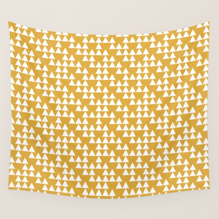 Festive Mustard Yellow, Triangles  Wall Tapestry