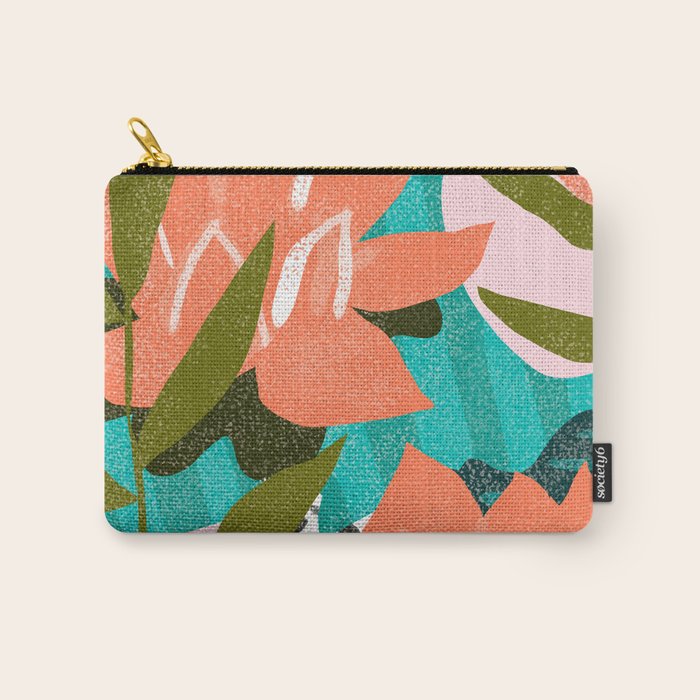 Forever In My Garden | Abstract Botanical Nature Plants Floral Painting | Quirky Modern Contemporary Carry All Pouch