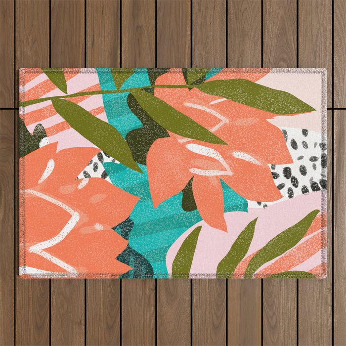 Forever In My Garden | Abstract Botanical Nature Plants Floral Painting | Quirky Modern Contemporary Outdoor Rug