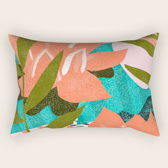 Forever In My Garden | Abstract Botanical Nature Plants Floral Painting | Quirky Modern Contemporary Rectangular Pillow