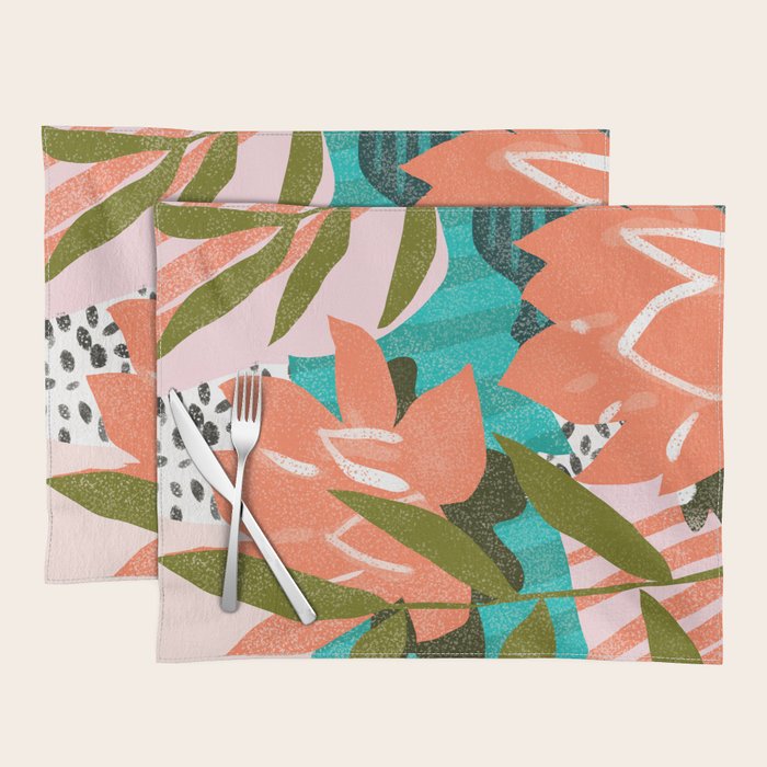 Forever In My Garden | Abstract Botanical Nature Plants Floral Painting | Quirky Modern Contemporary Placemat