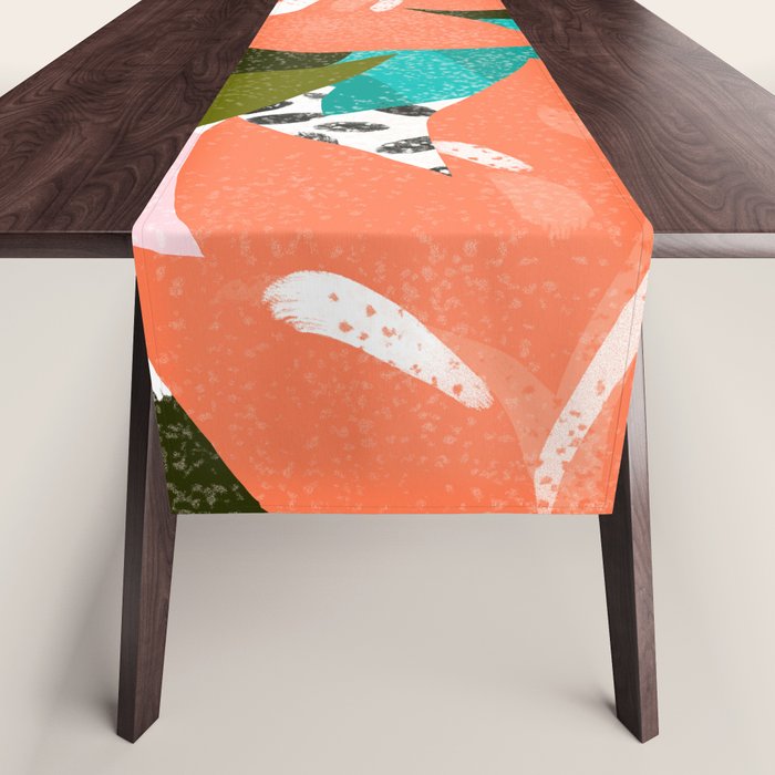Forever In My Garden | Abstract Botanical Nature Plants Floral Painting | Quirky Modern Contemporary Table Runner