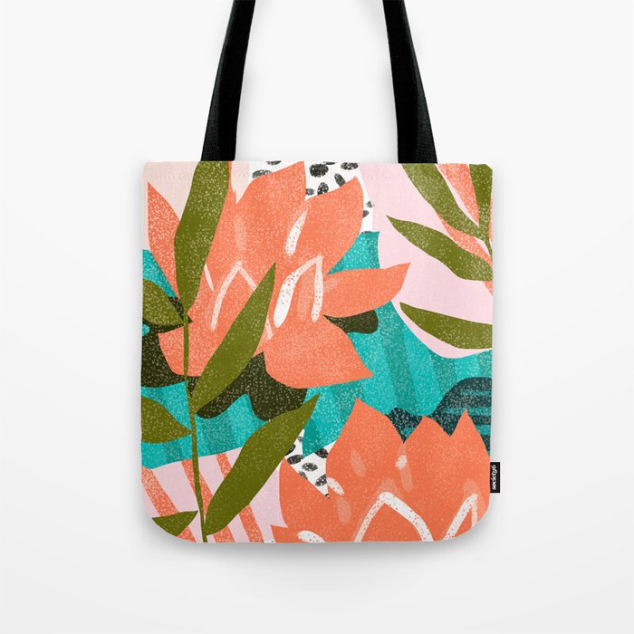 Forever In My Garden | Abstract Botanical Nature Plants Floral Painting | Quirky Modern Contemporary Tote Bag